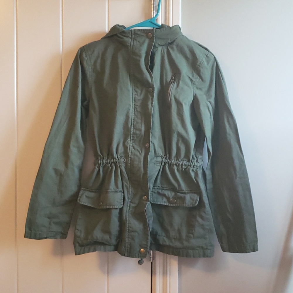 Size small Dark green fall jacket.